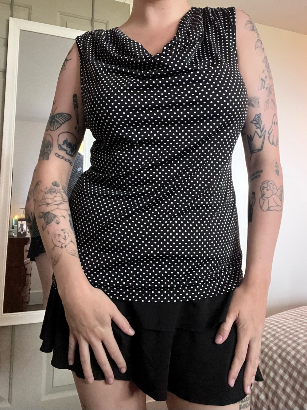 Polka Dot Cowl Neck Top
